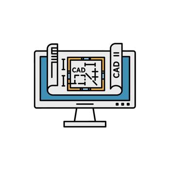 Computer Aided Design Architectural Engineering Blueprint CAD 2D 3D Modeling Icon Illustration vector