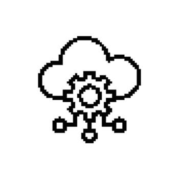 pixelado nube rueda dentada icono ajuste configuración técnico apoyo base de datos servidor vector