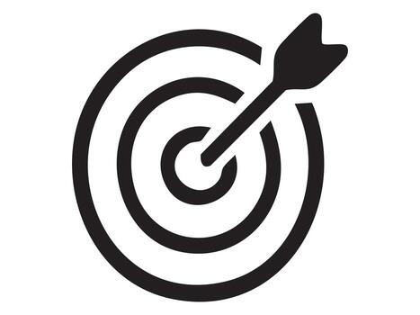 Black silhouette of dart hitting bullseye on target board, isolated on white background. concept of accuracy, precision, success, target achievement, icon, logo, design element vector