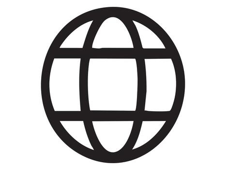 Black outline of globe icon isolated on white background, simple illustration. concept of global connection, internet, earth symbol, communication, travel, navigation, design element vector