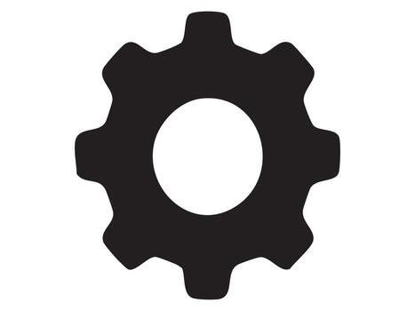 Black silhouette of gear cogwheel icon, isolated on white background. concept of machinery, mechanics, engineering, industry, settings, tool, design element, component vector