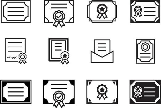 certificado y premio icono colocar. sencillo línea y lleno versiones vector