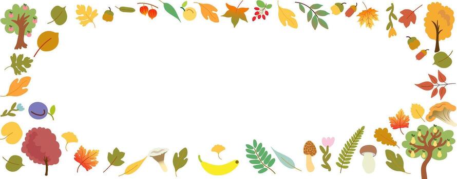 horizontal fall trees and leaves frame vector