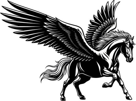 Majestic Pegasus Illustration with Spread Wings and Running Pose for Graphics vector
