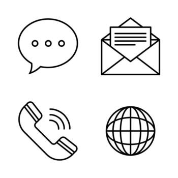 Contact Information Icons Set Bubble, Email Envelope, Phone, and Globe - Perfect for Website Design and Digital Communication vector
