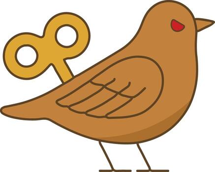 Clockwork bird toy with wind up key and simple wings vector