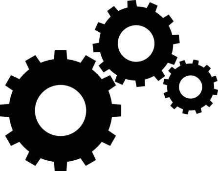 Black gear isolated on white background, representing mechanism, engineering, and industrial processes vector
