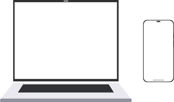 ordenador portátil y teléfono inteligente con blanco pantallas aislado en blanco fondo, Perfecto para exhibiendo aplicación diseño vector