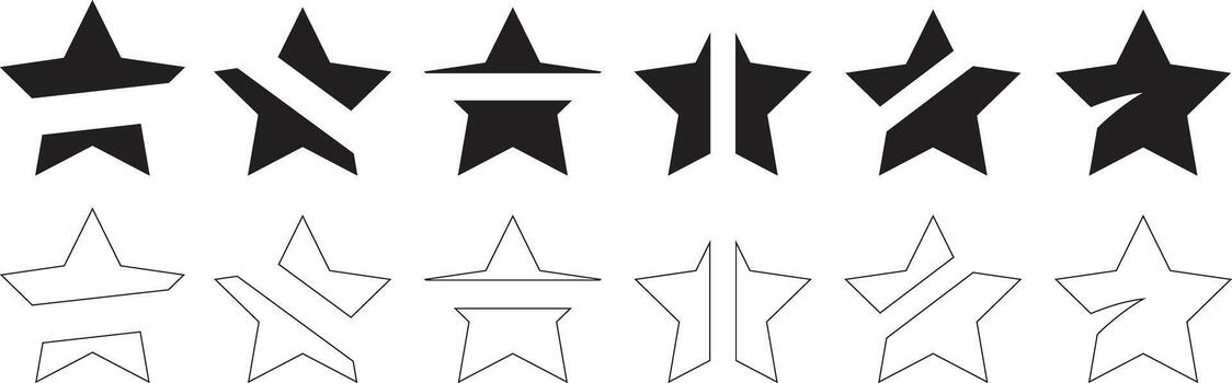 Collection of star icons with different cutouts isolated on white background for graphic design projects vector