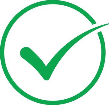 Green check mark in a circle isolated on white background, a symbol of approval and successful completion vector