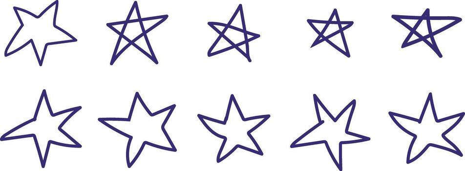 colección de mano dibujado estrella formas aislado en blanco fondo, exhibiendo varios estilos y artístico interpretaciones vector