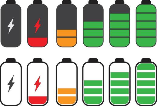Set of battery icons showing different charge levels isolated on white background illustration vector