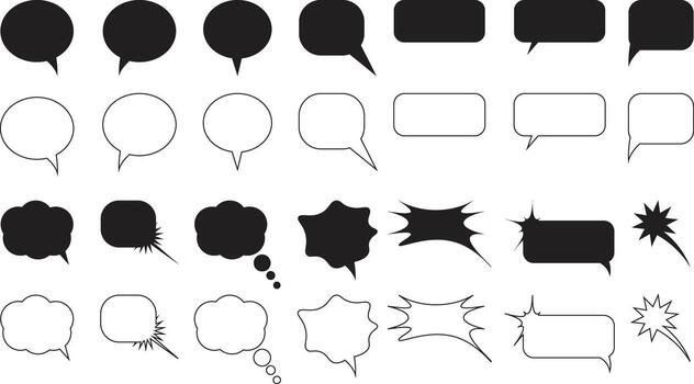 Illustration of various speech bubbles and thought bubbles in different shapes isolated on white background vector