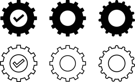 Gear icon set isolated on white background for engineering, technology, and mechanical concepts vector