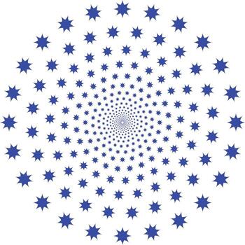 Illustration of a radial pattern of blue stars, creating a hypnotic effect isolated on white background vector