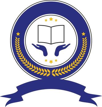 Illustration of a book in hands inside a circle with laurel wreath isolated on white background vector