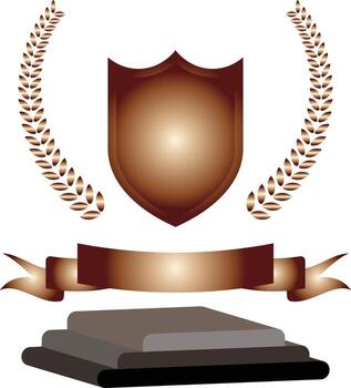 Award podium with shield, laurel wreath, and banner isolated on white background, perfect for recognition vector
