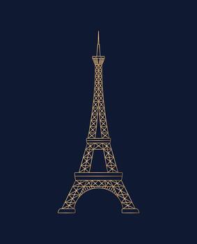 eiffel torre dibujo, sencillo oro líneas en un oscuro azul antecedentes. vector