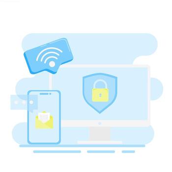 Data security illustration with internet, computer, mobile phone and email icons. vector