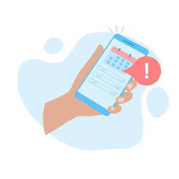 Illustration of a mobile calendar with event appointment deadlines. The concept of reminders on mobile. vector