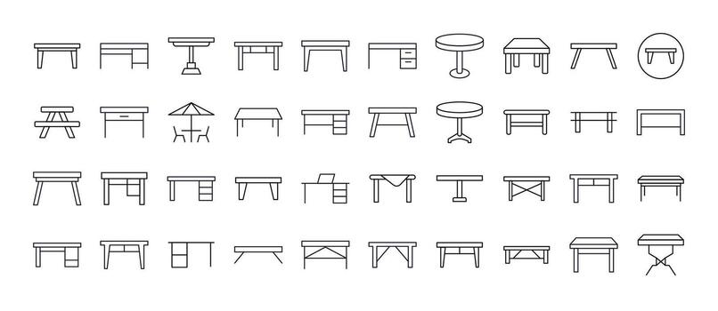 Table Line Icon Bundle. Outline Signs for Graphic and Web Design, Apps, Adverts, Various Cards vector