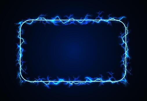 Rectangular frame with electric style in blue hues. It features glowing energy lines against a dark backdrop. Perfect for techrelated designs. vector