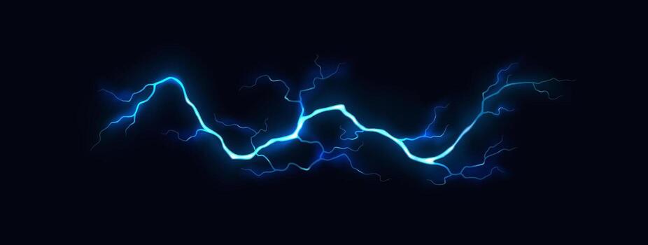 Glowing blue lightning bolt on a dark background. Captures dynamic energy and movement. Perfect for themes of power, energy, and natural phenomena. vector