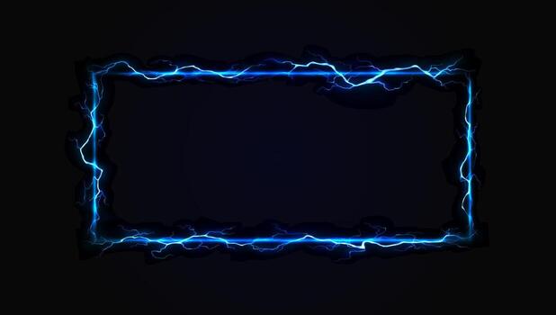 Electric blue lightning frame against a dark background. Vibrant energy display with neon light effect. Ideal for technology themes and digital designs. vector