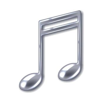 Glossy silver music note icon on a white background. Represents melody and harmony in a modern style. Ideal for digital music applications and media interfaces. vector