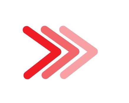 Three red arrows pointing right with gradient pink. vector