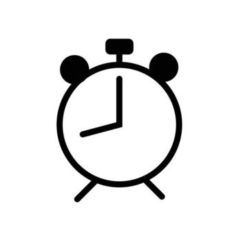 Black alarm clock icon on white background time wake up. vector