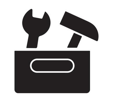 Black toolbox with wrench and hammer icons tools. vector