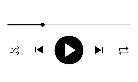 Black music player controls with play pause skip and shuffle icons vector