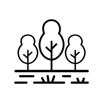 Three simple black trees stand above ground in a monochrome with transparent background vector