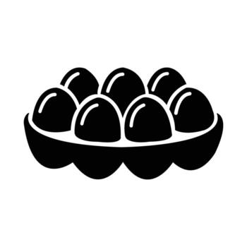 Black silhouette displays seven eggs nestled neatly within a simple container, transparent background vector