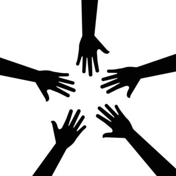 Five raised black hands symbolize collaboration, unity, and support on a white background vector