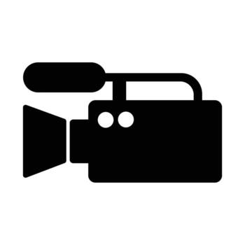 Solid black camera displays rounded handle and lens against transparent background vector