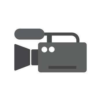 Dark gray camcorder features rounded edges and simple detailing on a transparent background vector