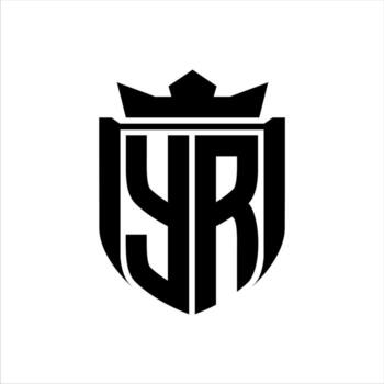 YR Logo with shield shape inside shield badge crown on white background template design vector