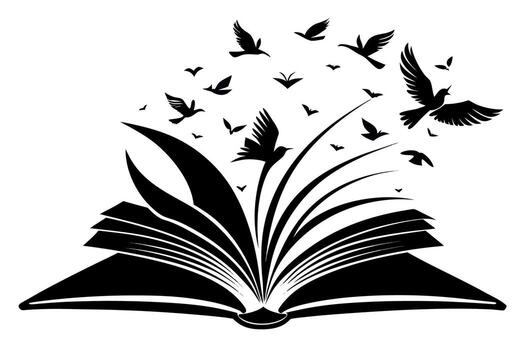 Open book with birds flying away isolated on white background, symbolizing freedom and imagination through reading vector