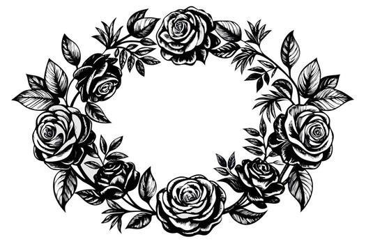 un hermosa guirnalda de rosas en negro y blanco, creando un romántico y eterno diseño aislado en blanco antecedentes vector