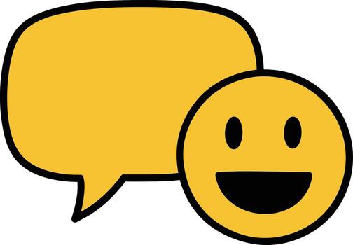 illustration of a smiling emoji next to a speech bubble, representing communication and positive feedback or happy thoughts vector