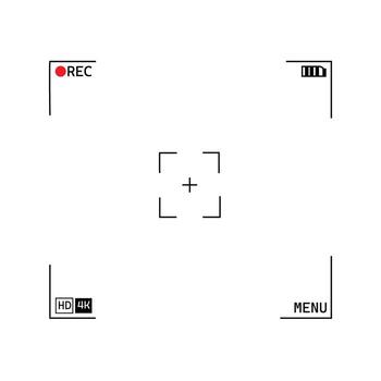 Camera viewfinder screen with recording indicators and focus reticle vector