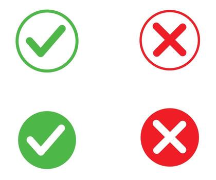 Green check mark and red cross symbols in circles cross mark . vector