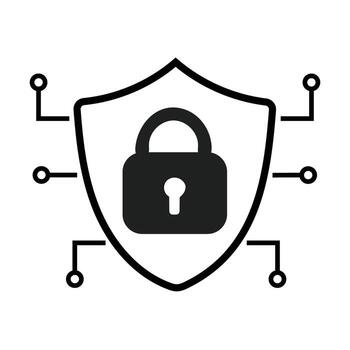 MDigital Fortress A Sleek Monochromatic Emblem Symbolizing Robust Digital Security Featuring a Shield and Padlock Design to Safeguard Against Cyber Threats vector