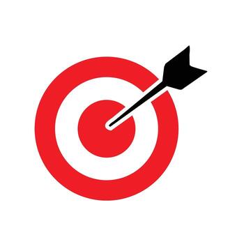 Red and white target with black arrow in bullseye dart. vector