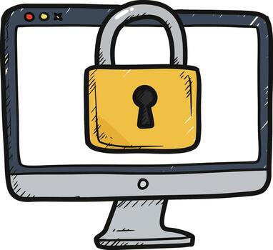 Secure Computer Screen Displaying a Locked Padlock Symbol, Illustrating Digital Security and Online Protection Concepts vector