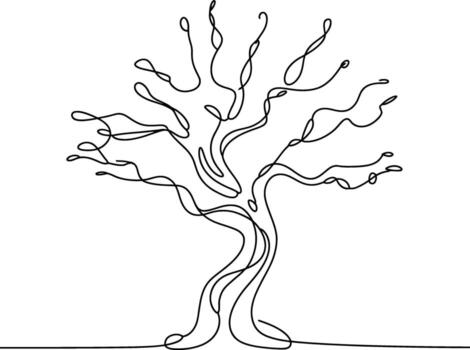 resumen soltero línea dibujo de un desnudo árbol con retorcido ramas en contra un blanco antecedentes vector