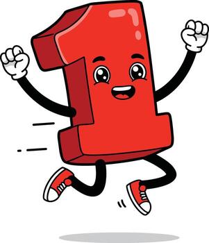 A cartoon number one character running with arms out vector