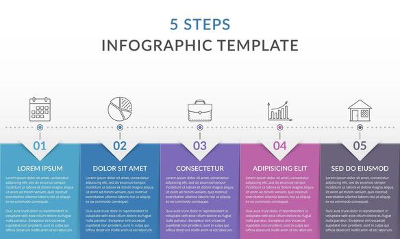 Infographic template with 5 steps with vertical text areas with arrows vector